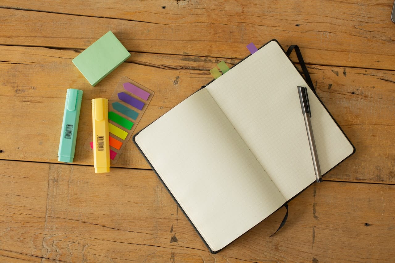 notebook and school supplies